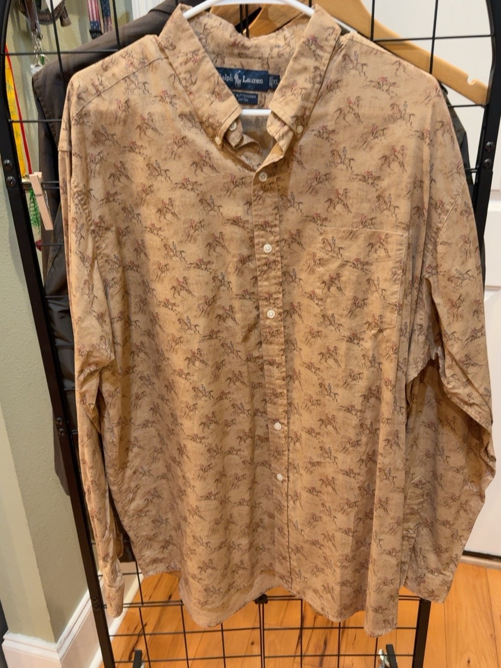 Ralph Lauren Vintage Equestrian Horse Print Button Down Shirt Mens XXL